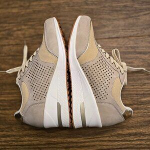 CESTFINI Women's Laced Up High Heel Wedge Sneakers - Gold/White - Size 9M